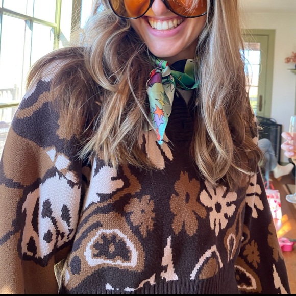 Brown cropped flower sweater size S - Picture 3 of 7